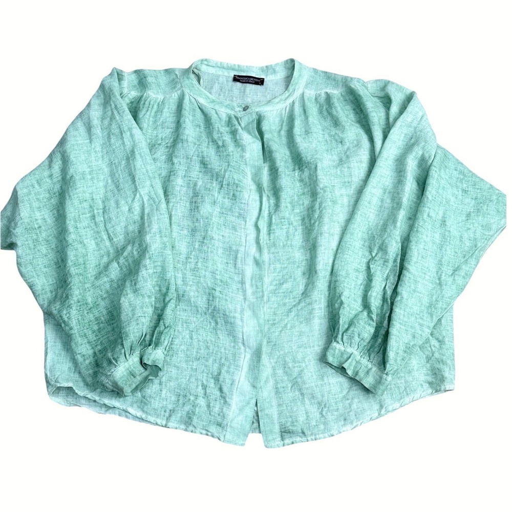 Francesca Bettini Italy Dolman Sleeve Linen Blend Blouse Women Size L Mint Green
